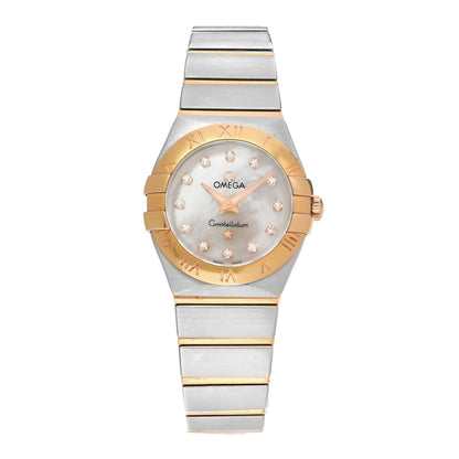 Omega Stainless Steel 18K Yellow Gold Diamond Mother of Pearl 25mm Constellation Manhattan Quartz Watch 131.20.25.60.55.002 1 of 5