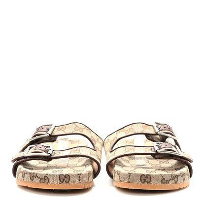 Gucci GG Monogram Lavaredo Eco Fabric Mens Slide Sandals With Straps 10 Beige Ebony Light Brown 2 of 8