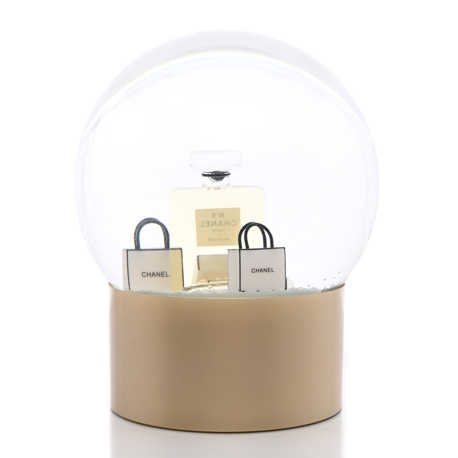 Chanel Glass N°5 Perfume Bottle Snow Globe Gold 5 of 8