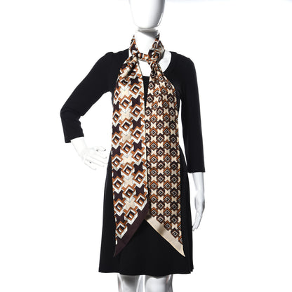 Gucci Silk Twill Isometric G Neck Bow Scarf Brown Ivory 2 of 6