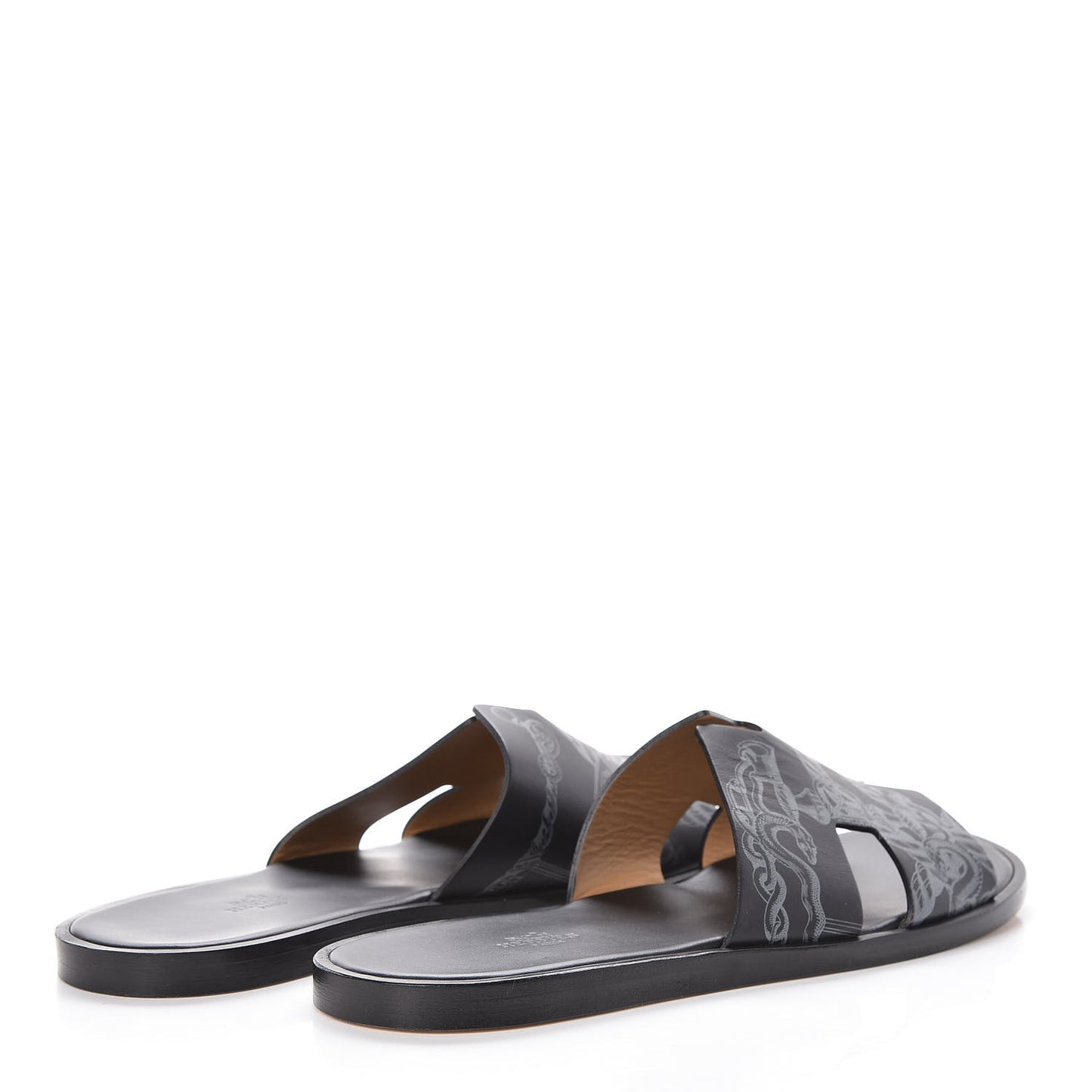 Calfskin Della Cavalleria Print Mens Izmir Sandals 43.5 Black