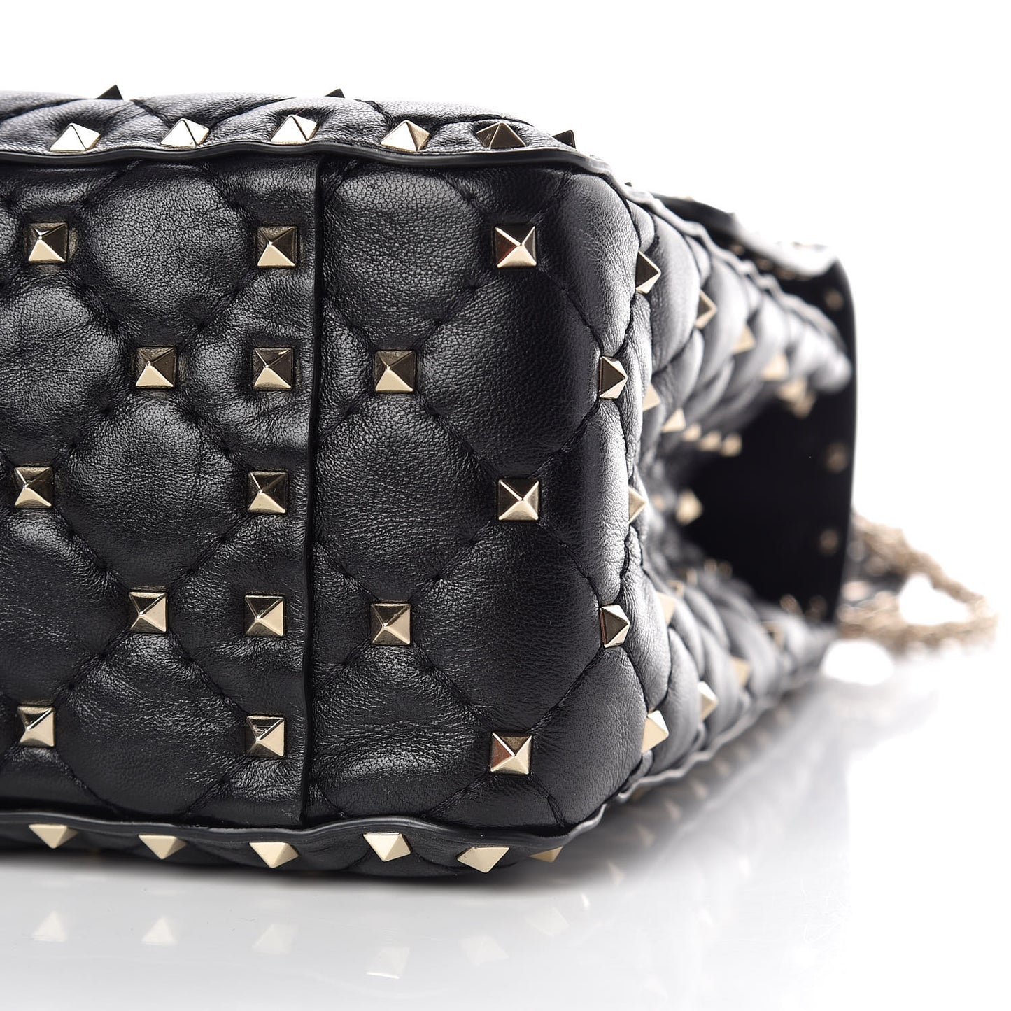Lambskin Large Rockstud Spike Shoulder Bag Black