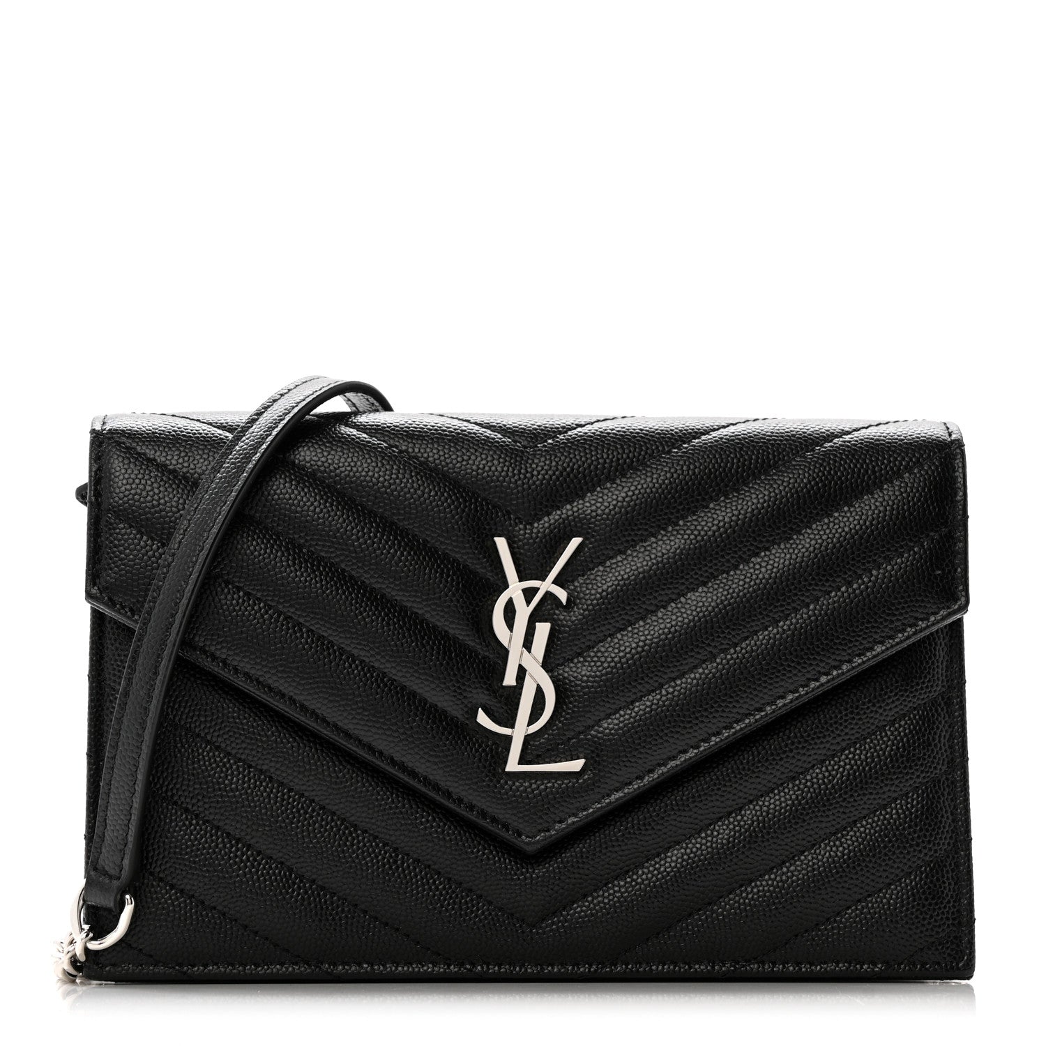 Saint Laurent Grain De Poudre Matelasse Chevron Monogram Envelope Chain Wallet Black 1 of 11