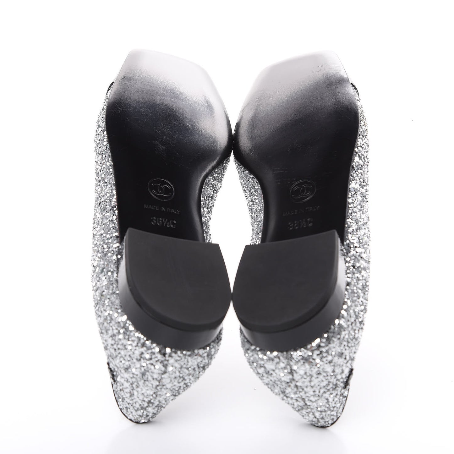 Glitter Fabric Patent Calfskin Mocassin Loafers 36.5 Black Silver
