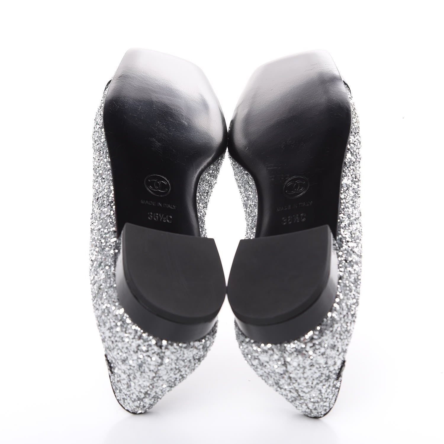 Chanel Glitter Fabric Patent Calfskin Mocassin Loafers 36.5 Black Silver 5 of 8