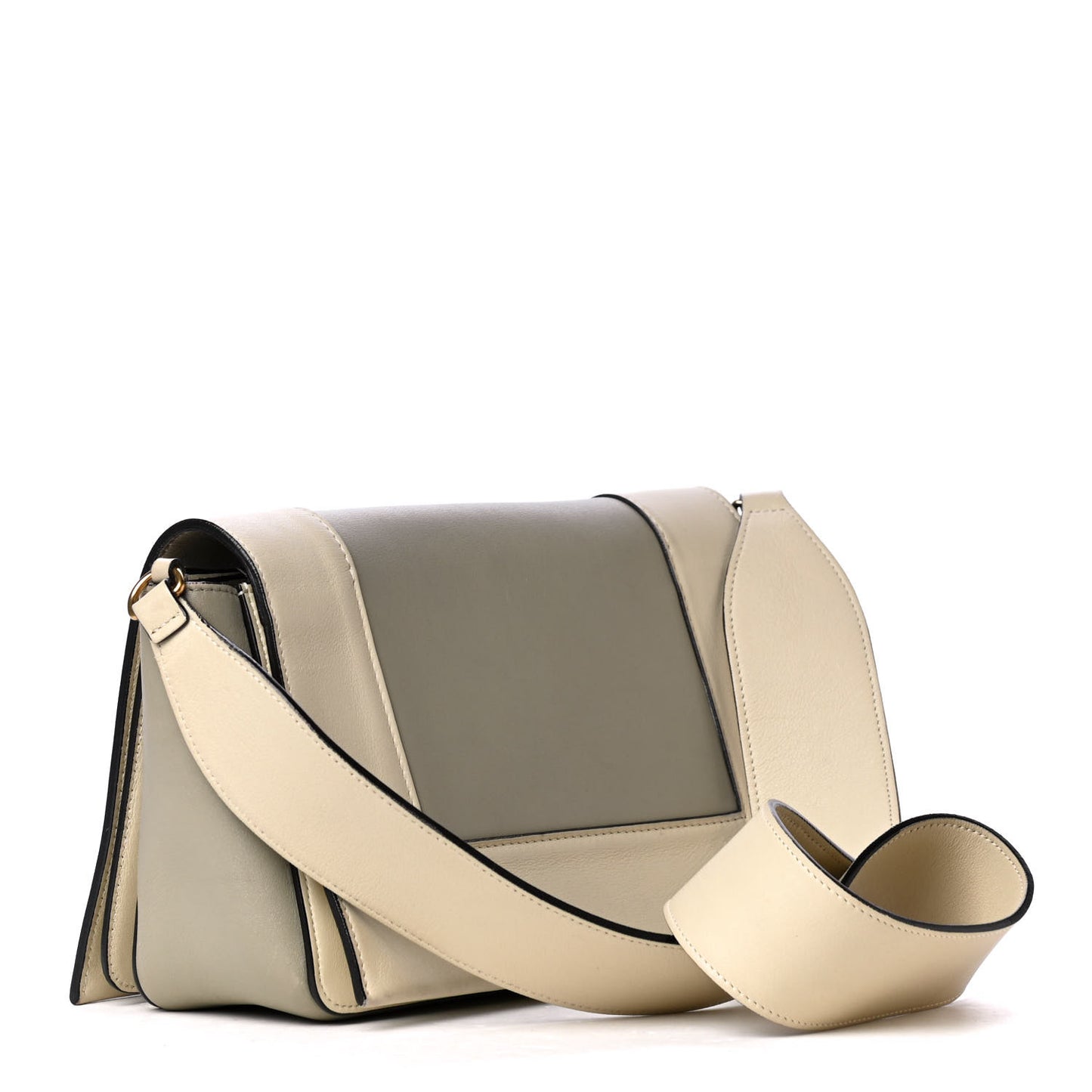 Shiny Smooth Calfskin Medium Frame Shoulder Bag Chalk Mastic