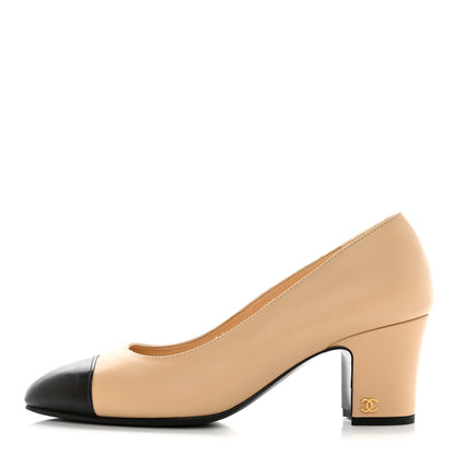 Chanel Lambskin Cap Toe CC Pumps 39 Beige Black 1 of 9