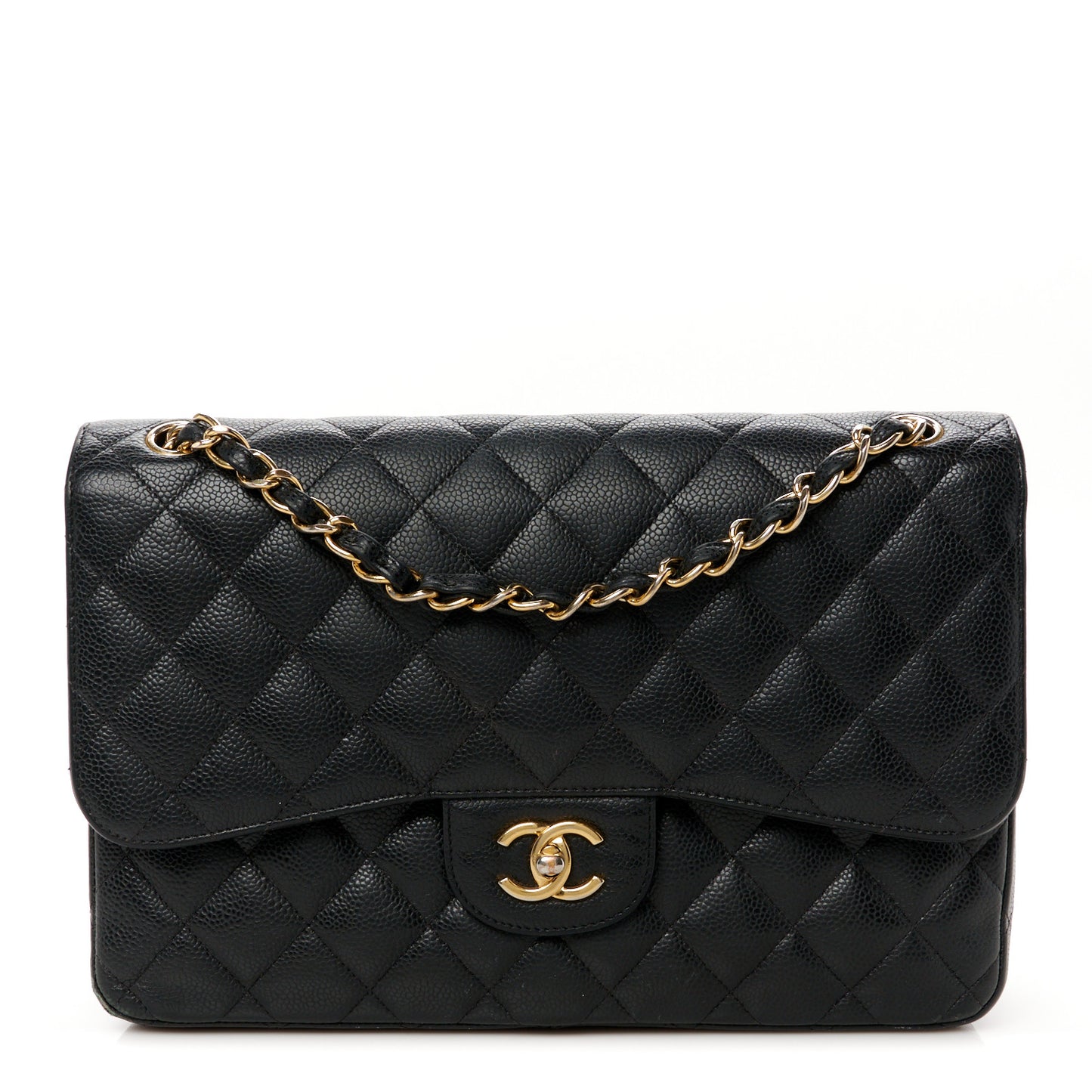 Caviar Quilted Jumbo Double Flap Black