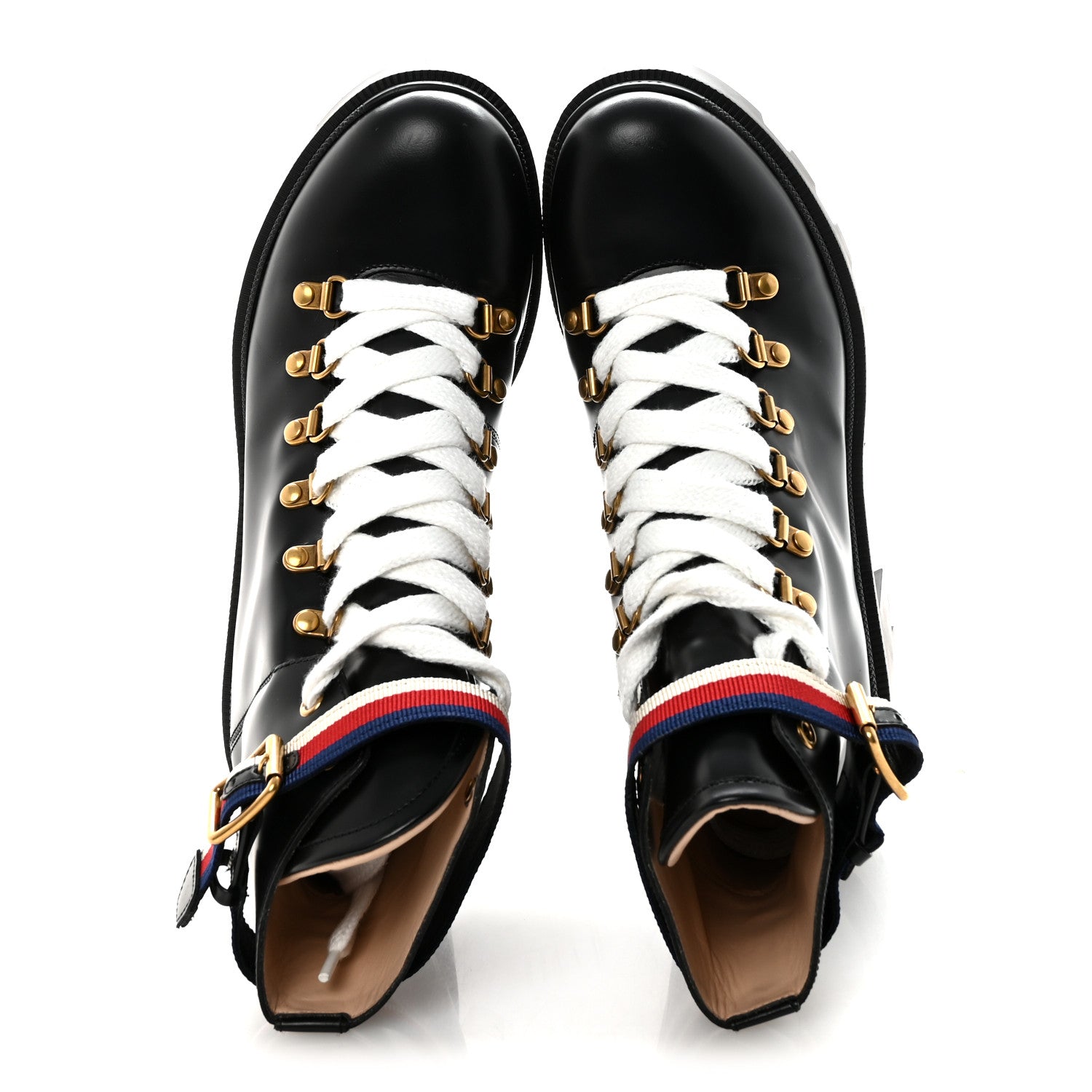Gucci Calfskin Sylvie Web Womens Lace Up Combat Boots 38 Black 2 of 10