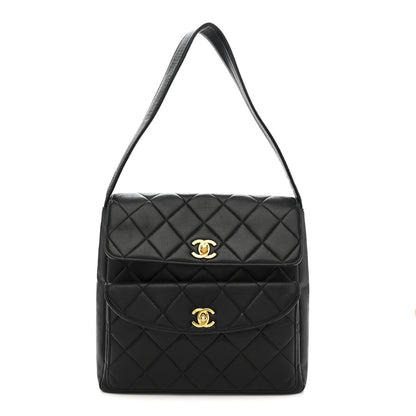 Chanel Lambskin Quilted Double Pocket Shoulder Bag Black 1 of 13
