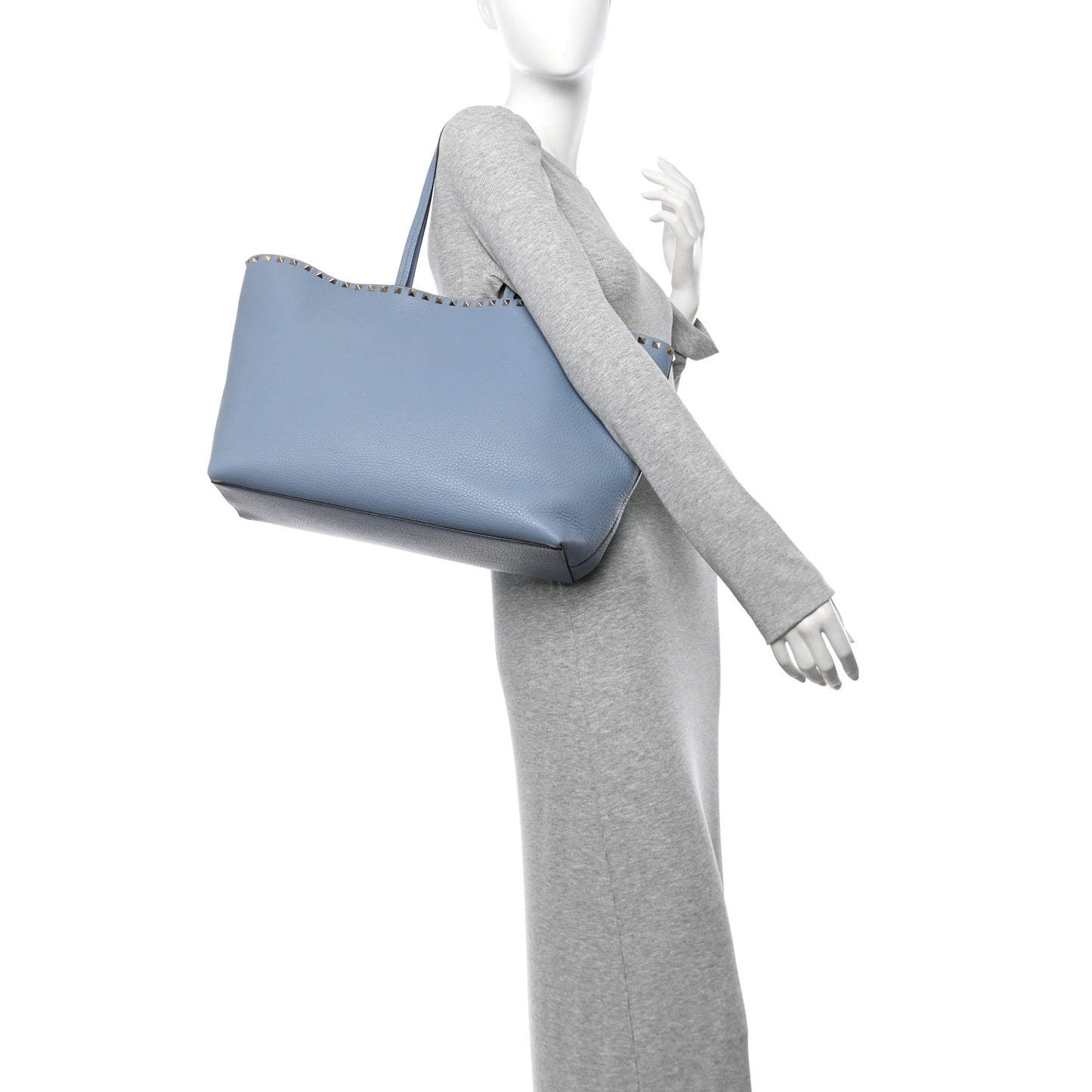 Grained Calfskin Rockstud Shoulder Tote Niagara