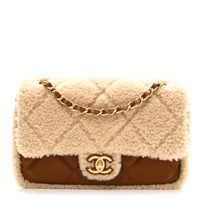 Chanel Shearling Lambskin Quilted Furry Coco Flap Beige Brown 1 of 10