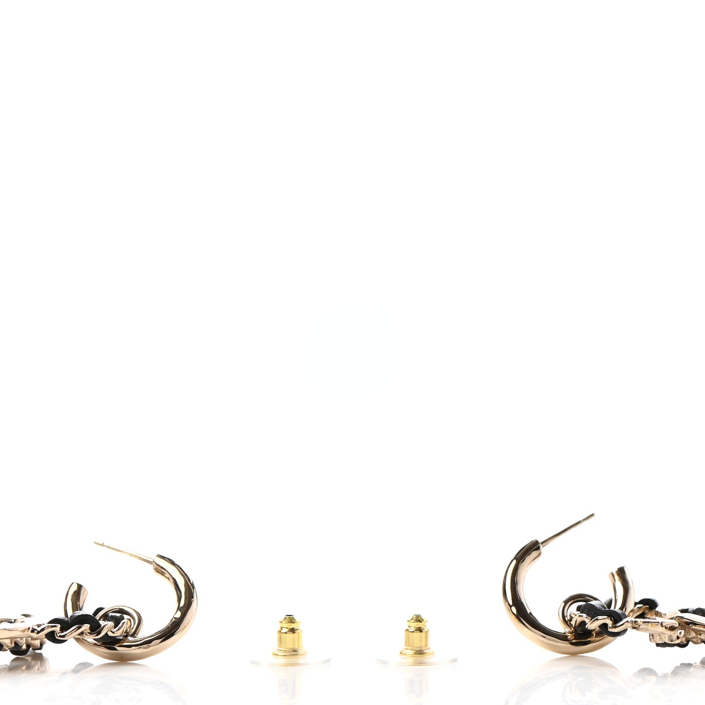 Lambskin Chain CC Drop Earrings Black Gold