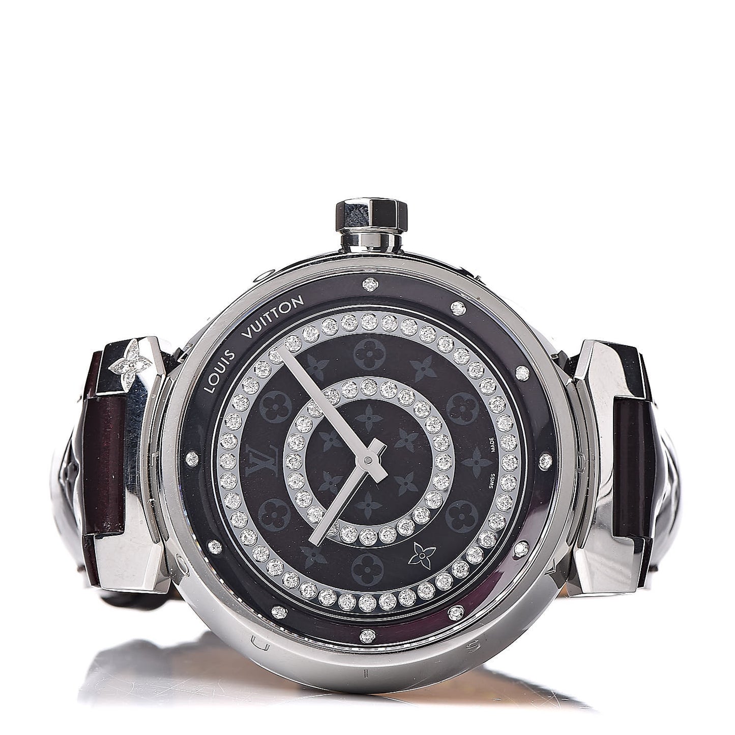 Stainless Steel Vernis Diamond 39mm Tambour Quartz Watch Amarante