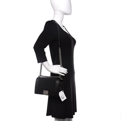Chanel Caviar Chevron Quilted Medium Boy Flap Black 2 of 10