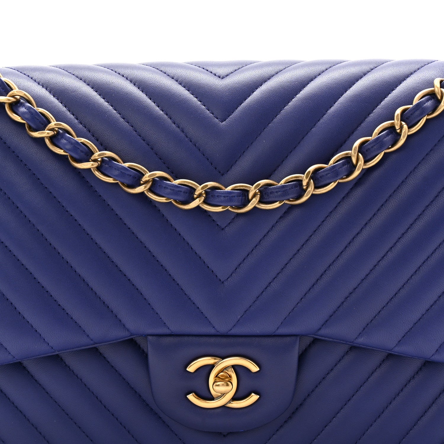 Chanel Lambskin Chevron Quilted Jumbo Double Flap Navy Blue 8 of 11