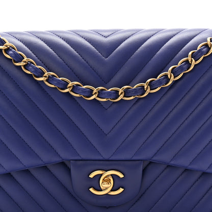 Chanel Lambskin Chevron Quilted Jumbo Double Flap Navy Blue 8 of 11