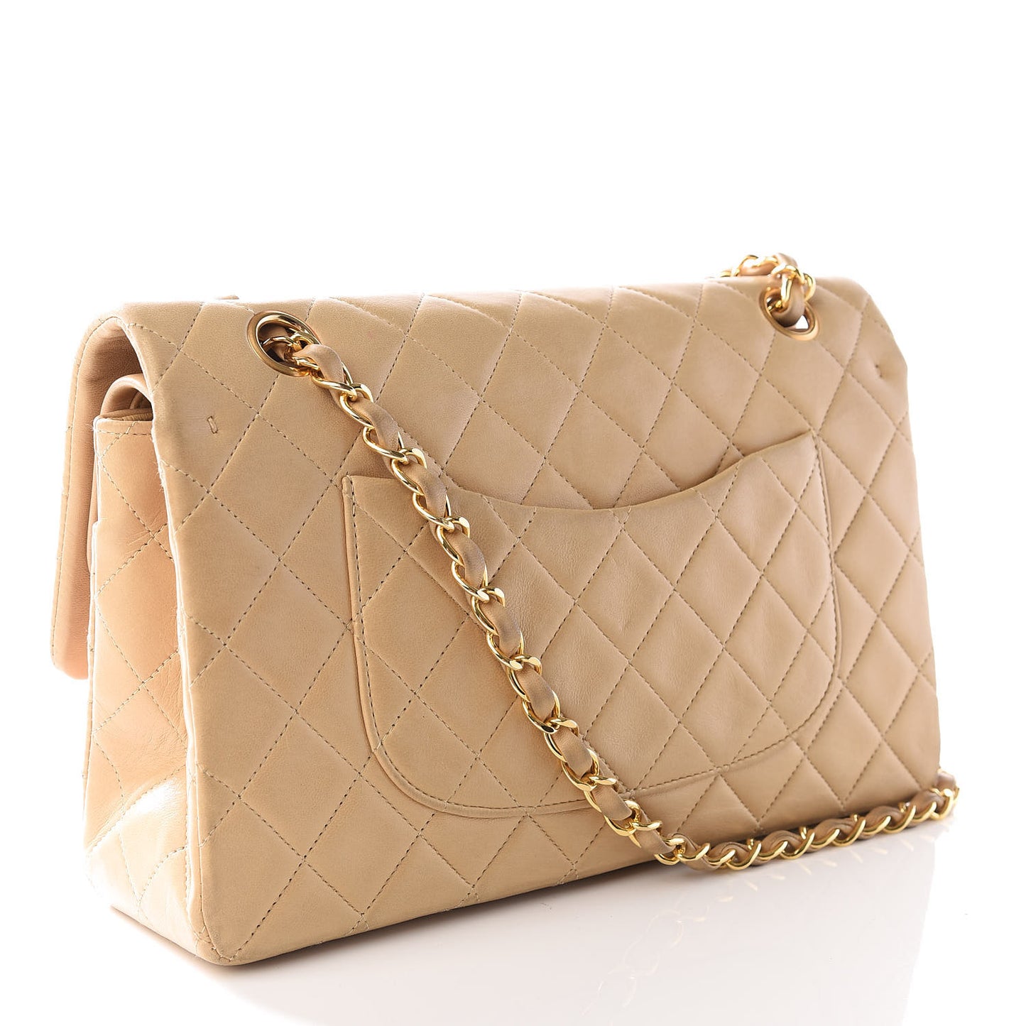 Lambskin Quilted Medium Double Flap Beige
