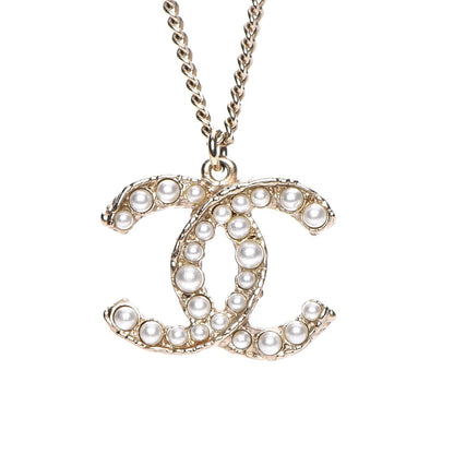 Chanel Pearl CC Pendant Necklace Gold 11 of 12