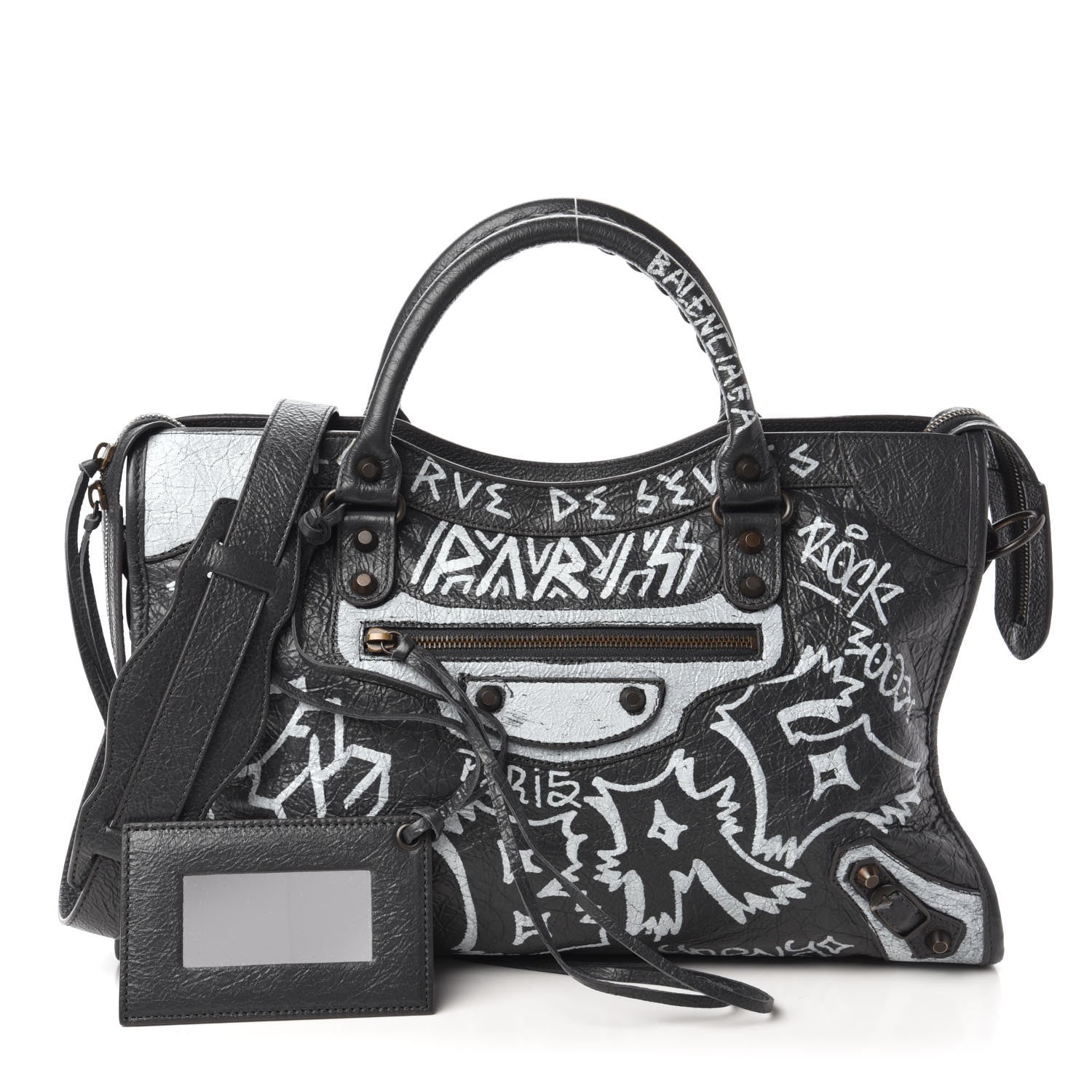 Balenciaga Agneau Arena Graffiti All Over Classic Hardware City Gris Fossile White 1 of 9