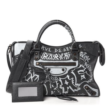 Balenciaga Agneau Arena Graffiti All Over Classic Hardware City Gris Fossile White 1 of 9