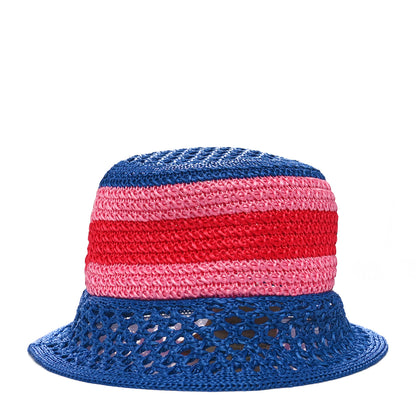 Gucci Raffia Effect Web Interlocking G Bucket Hat M Blue Multicolor 6 of 9