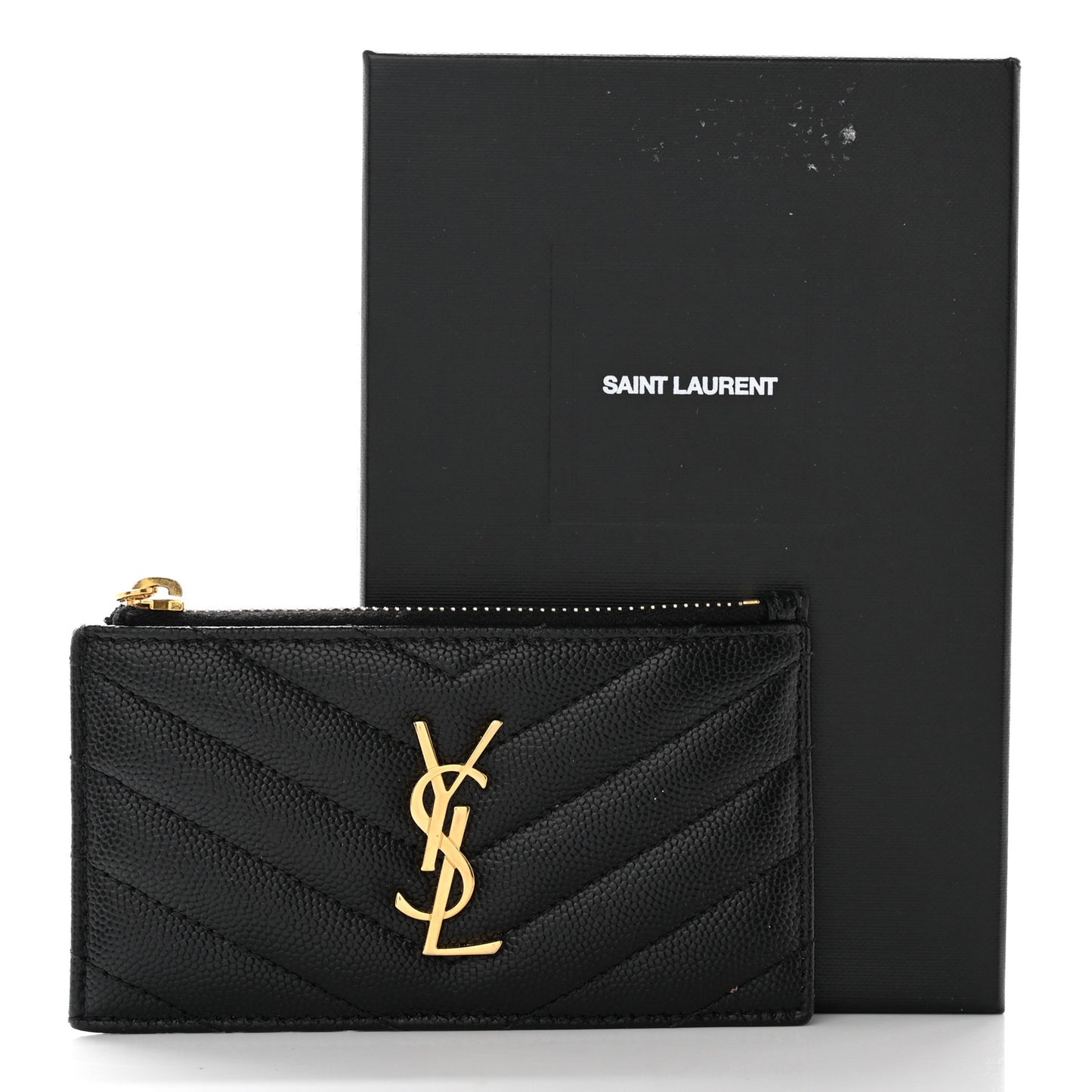 Grain De Poudre Matelasse Chevron Monogram Fragments Zippered Card Case Black