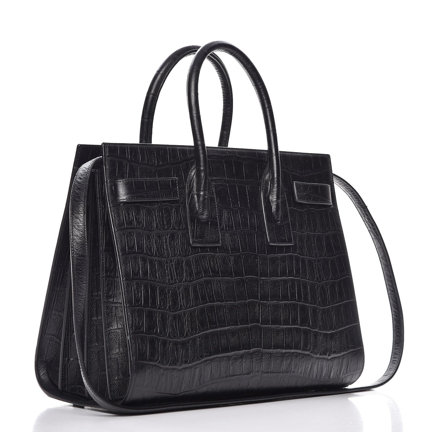 Saint Laurent Calfskin Crocodile Embossed Small Sac de Jour Black 4 of 11