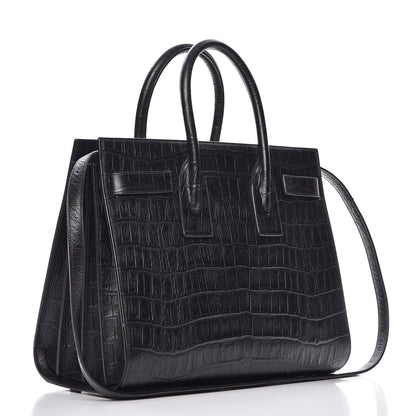Saint Laurent Calfskin Crocodile Embossed Small Sac de Jour Black 4 of 11