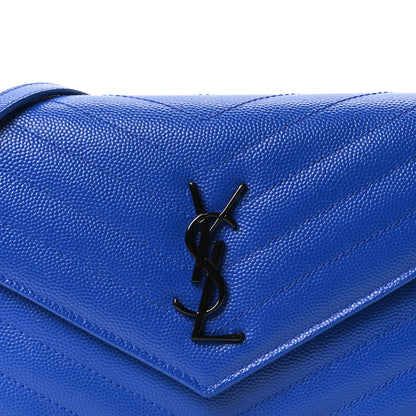 Saint Laurent Grain De Poudre Matelasse Chevron Monogram Envelope Chain Wallet Blue Majorelle 8 of 10