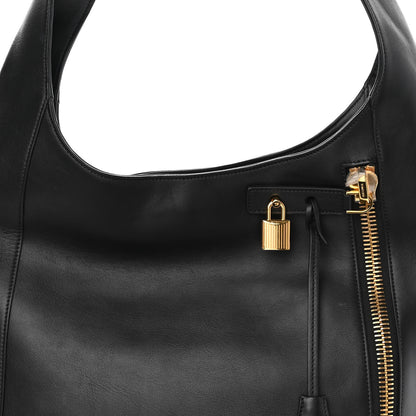 Tom Ford Calfskin Large Alix Padlock Zip Hobo Crossbody Bag Black 7 of 9