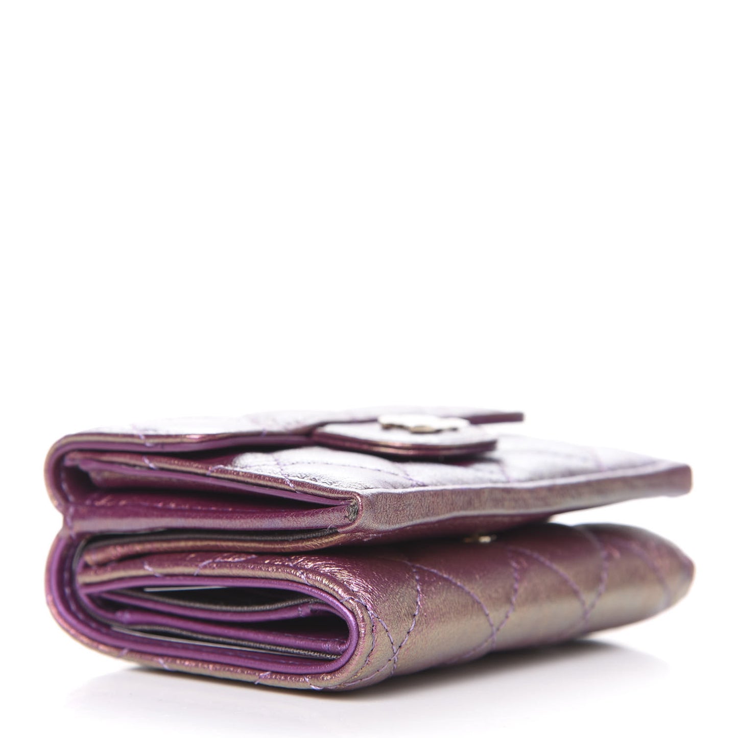 Iridescent Lambskin Small Quilted Flap Wallet Purple
