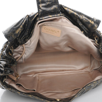 Chanel Nylon Printed Quilted Accordion Flap Black Gold 5 of 11