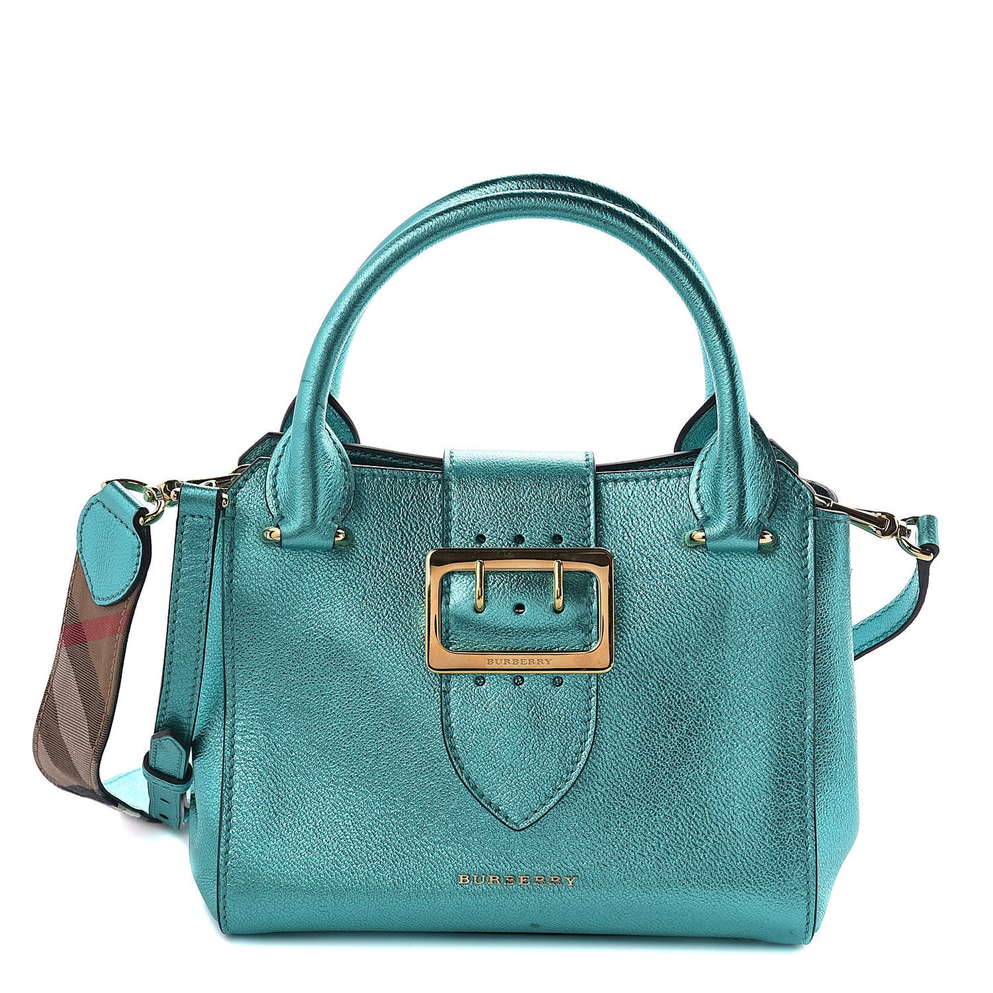 Metallic Soft Grain Calfskin Small Buckle Tote Emerald
