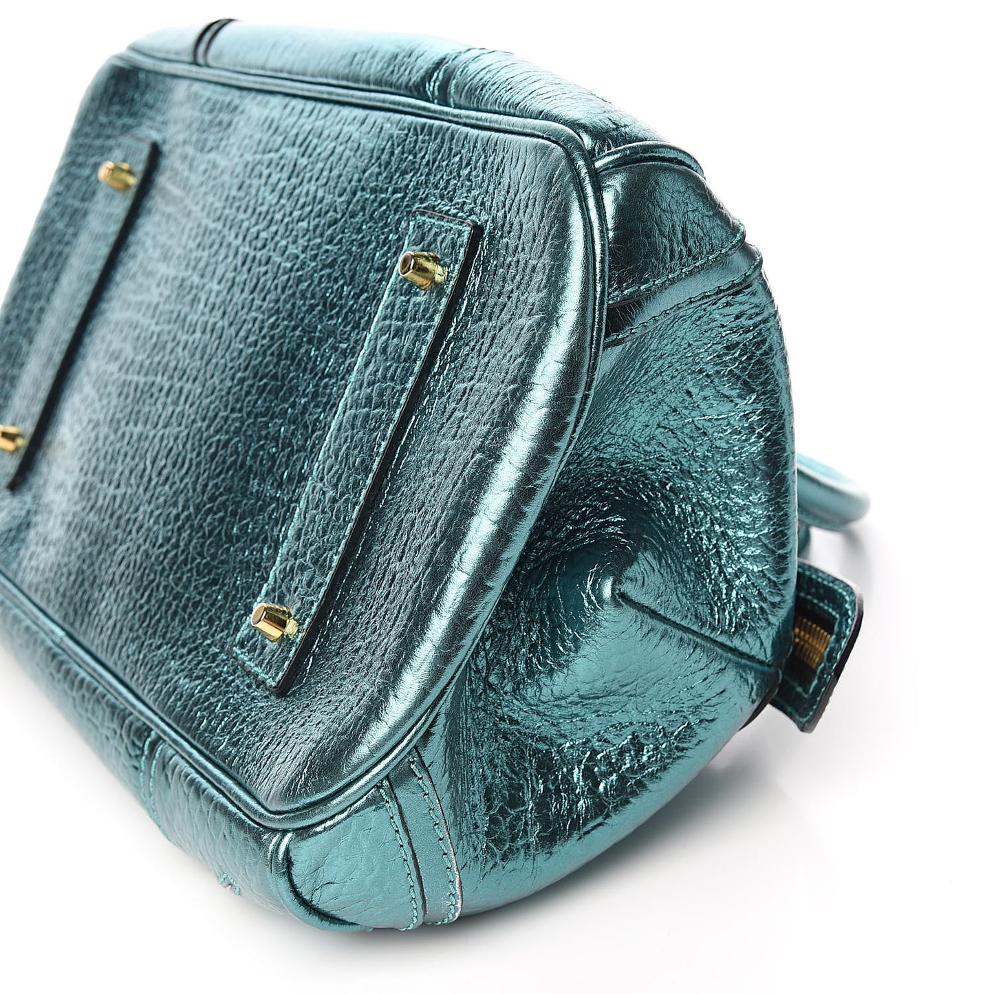 Metallic Calfskin Blaze Satchel Petrol Blue