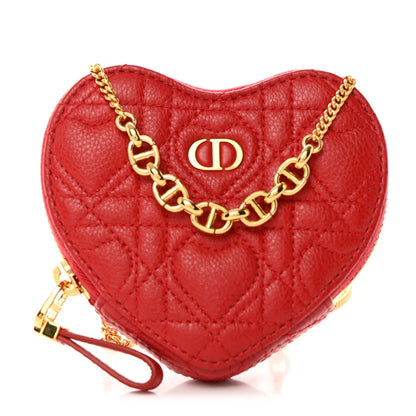 Christian Dior Calfskin Cannage Dioramour Caro Heart Pouch With Chain Bright Red 1 of 8
