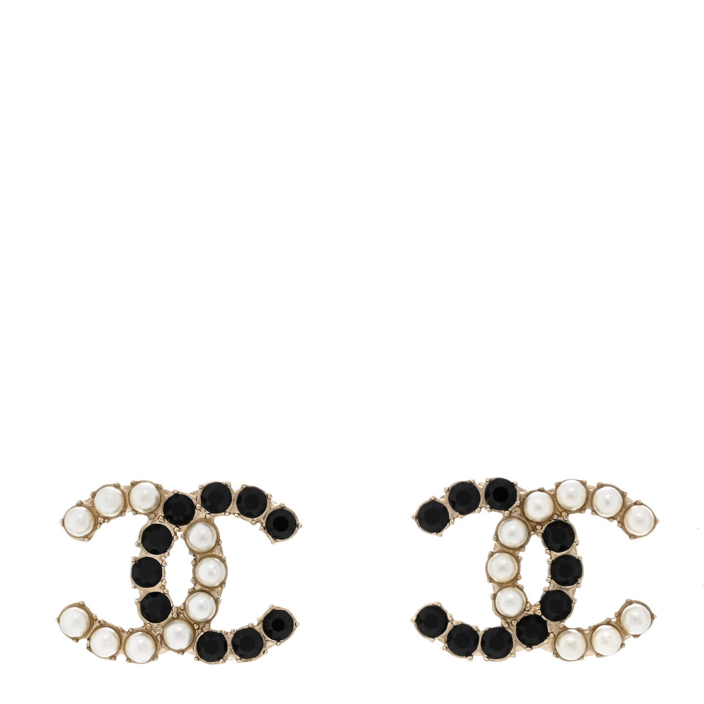Crystal Pearl CC Dazzling Domino Earrings Gold Black