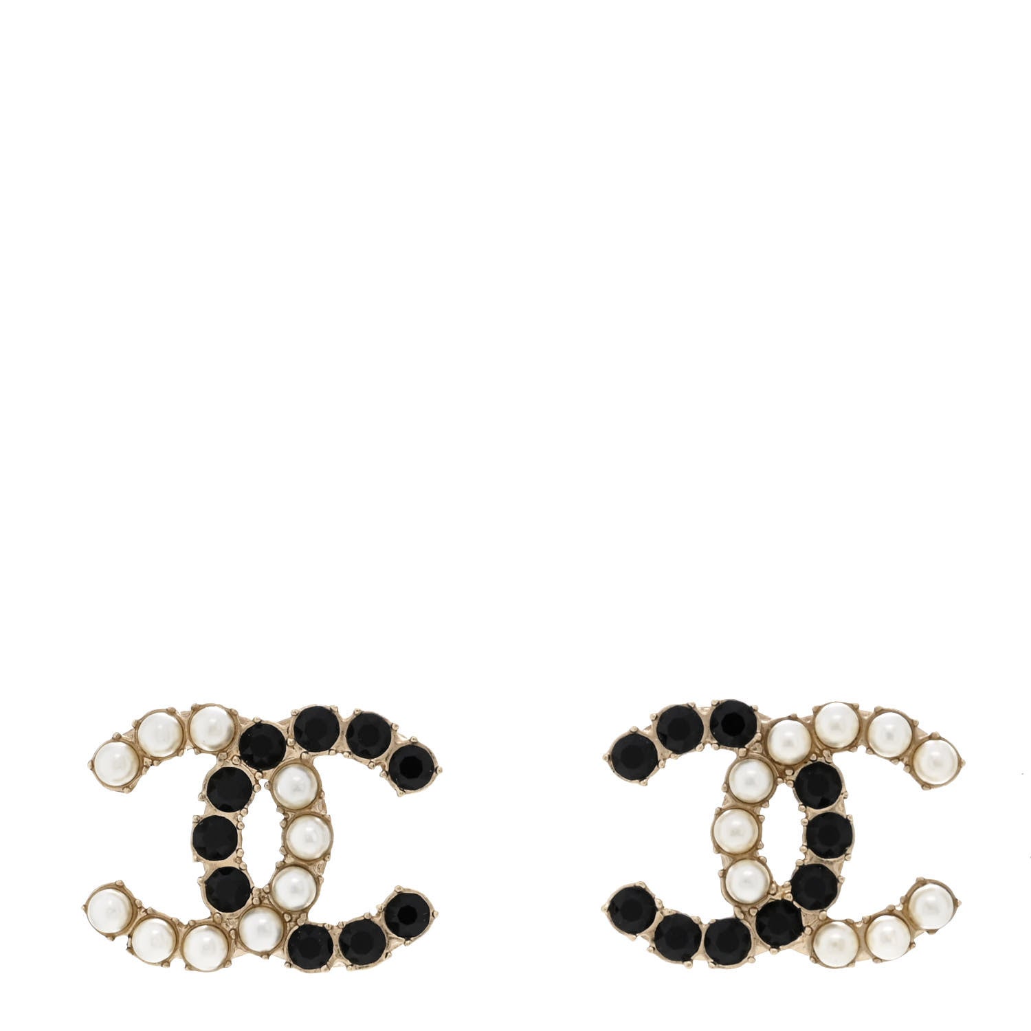 Chanel Crystal Pearl CC Dazzling Domino Earrings Gold Black 1 of 5