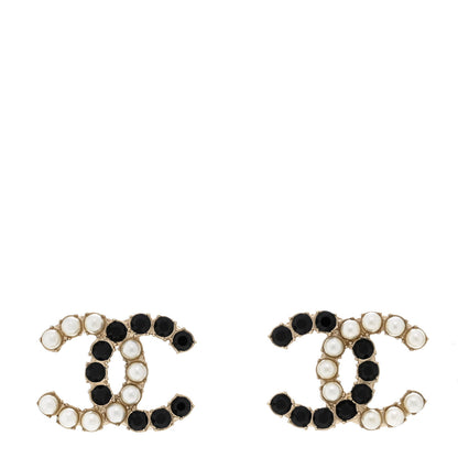 Chanel Crystal Pearl CC Dazzling Domino Earrings Gold Black 1 of 5