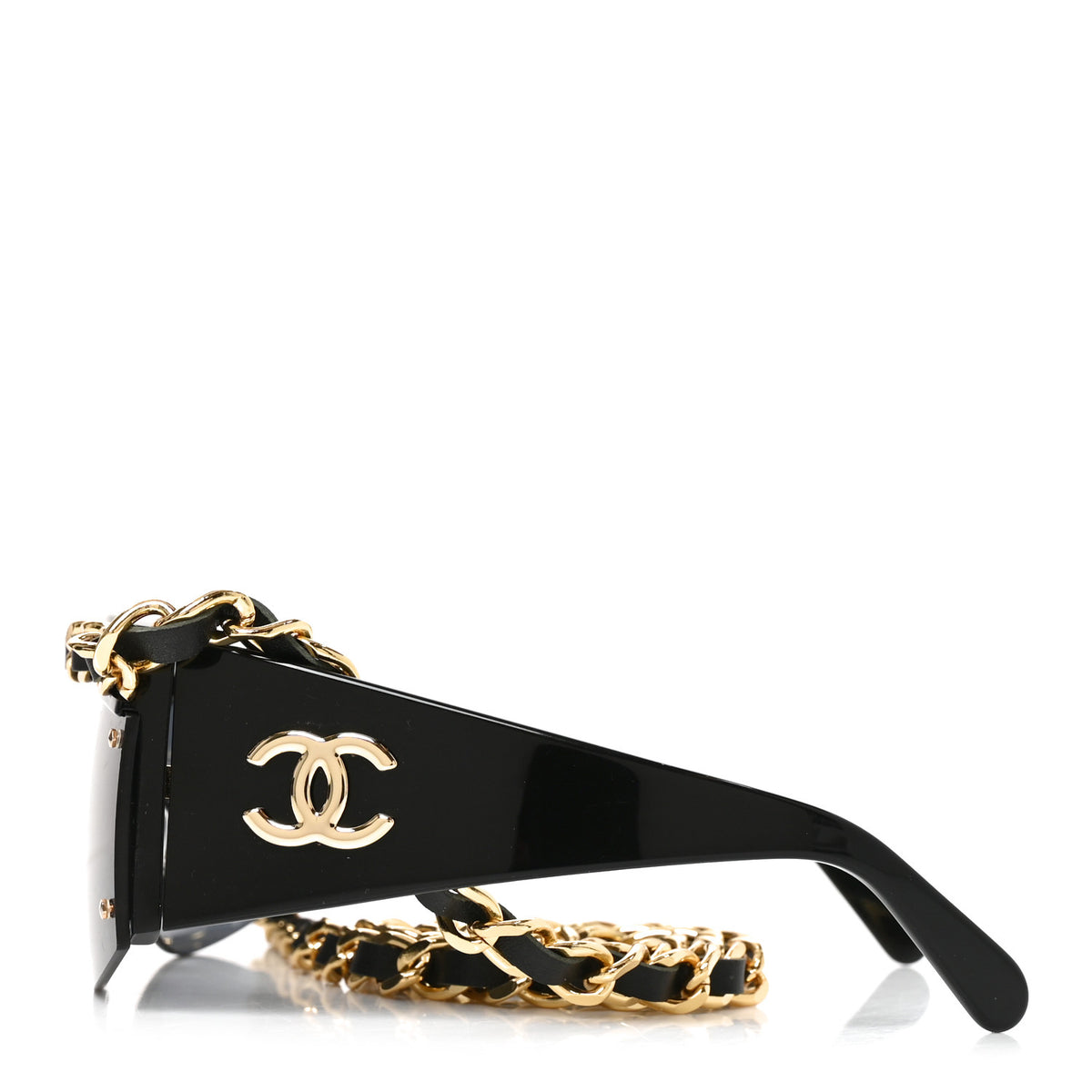 Acetate Metal Calfskin Chain Sunglasses 0027 Black