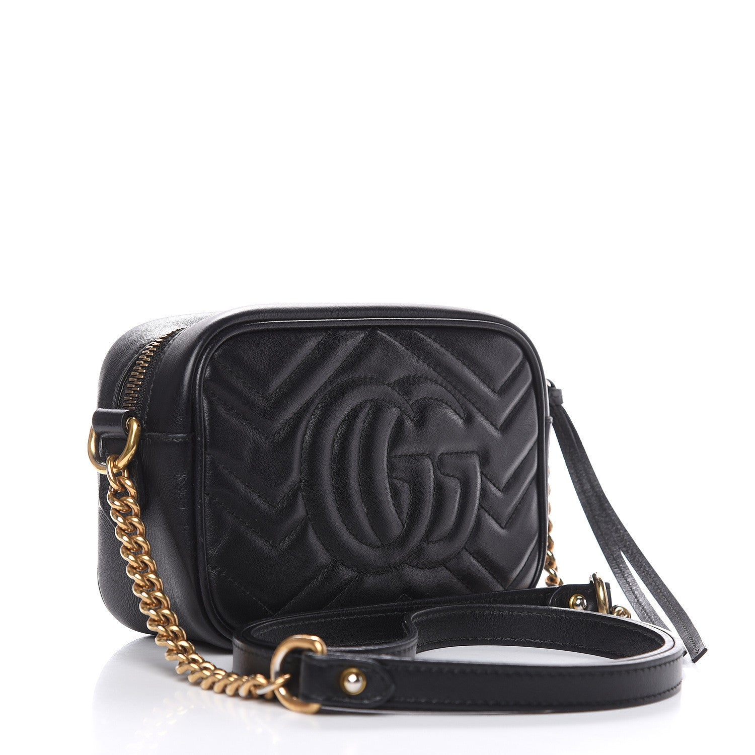 Gucci Calfskin Matelasse Mini GG Marmont Chain Shoulder Bag Black 3 of 13
