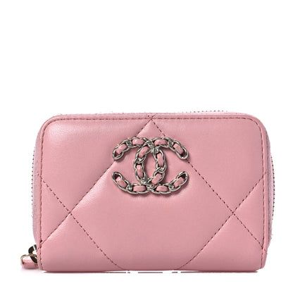 Chanel Lambskin Quilted Chanel 19 Zip Around Coin Purse Wallet Pink 1 of 9