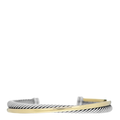 David Yurman Sterling Silver 18K Yellow Gold 3mm Crossover Cuff Bracelet 1 of 3