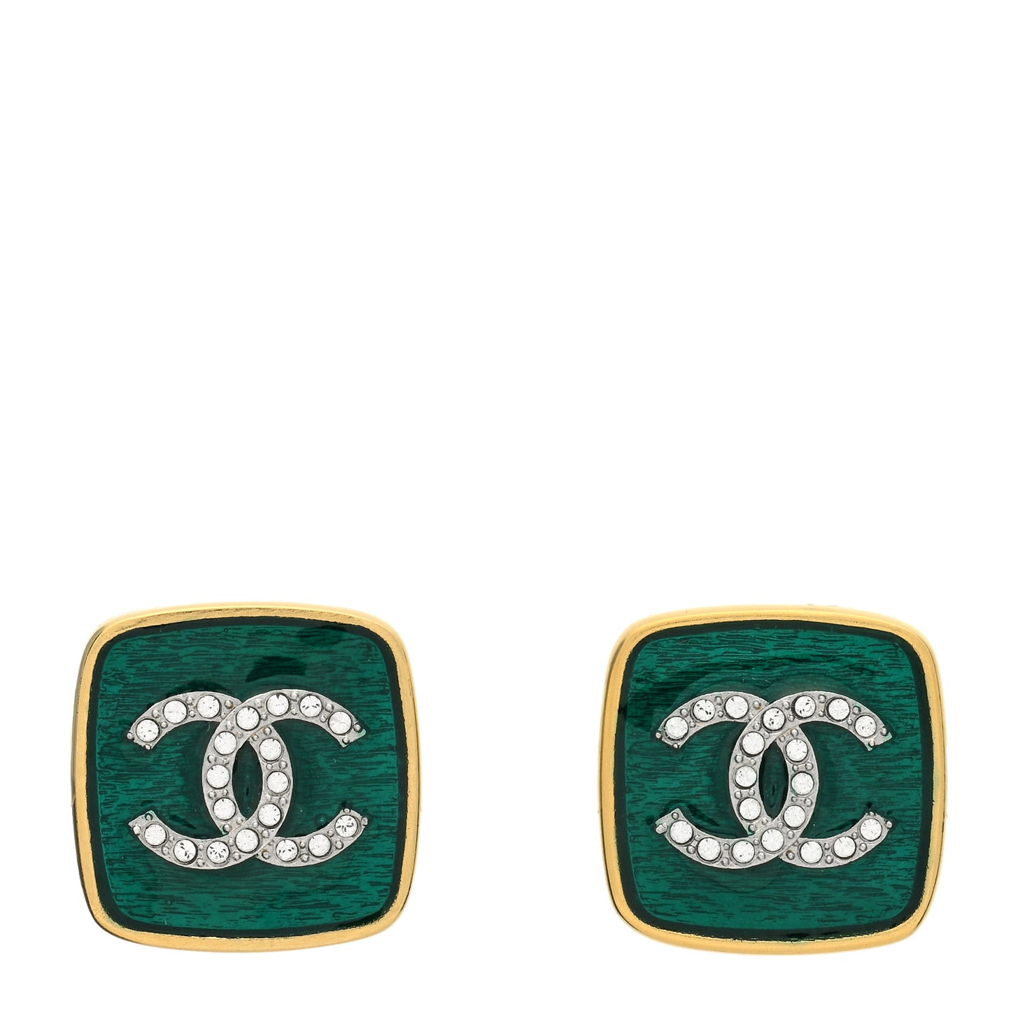 Metal Strass CC Earrings Green Gold