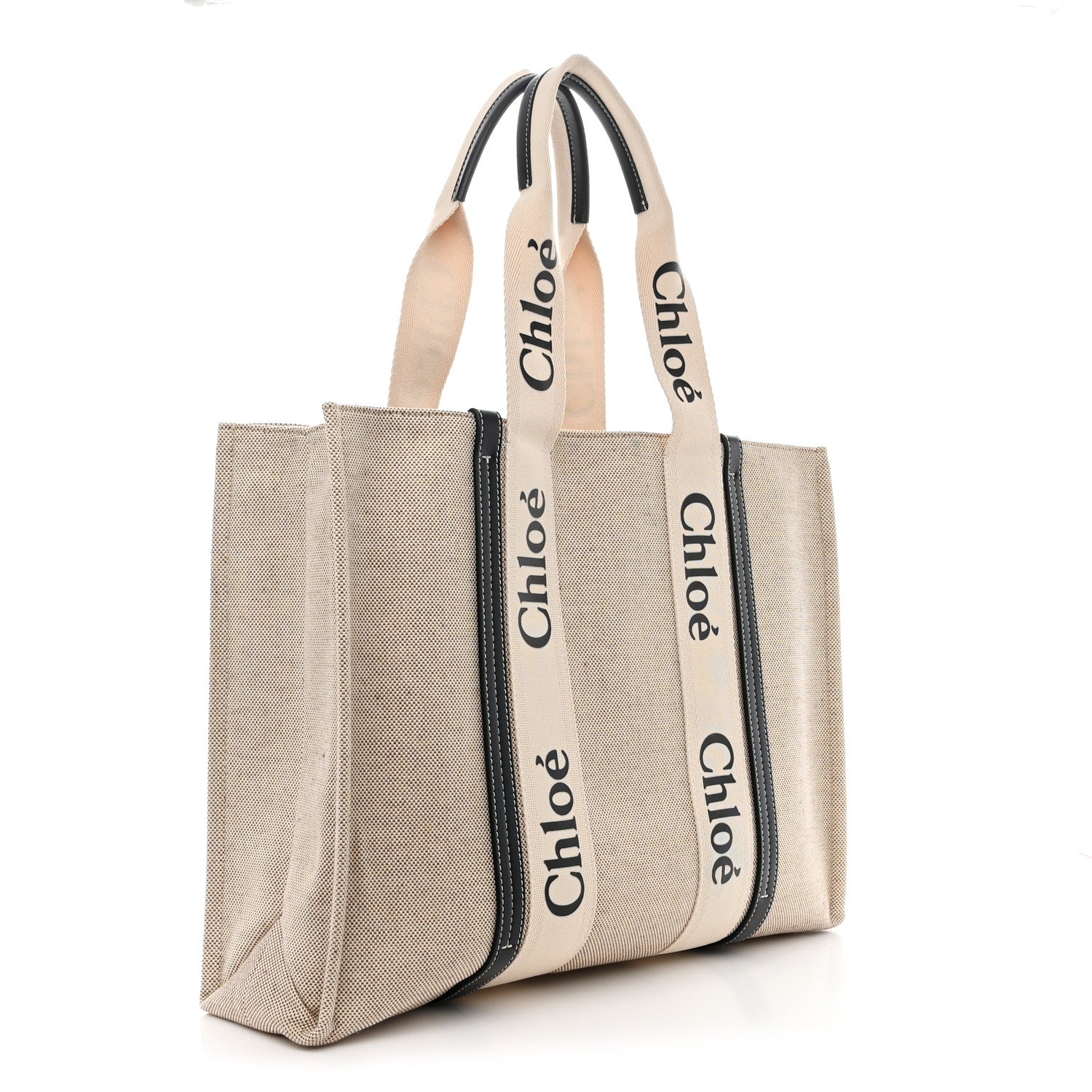 Chloe Cotton Calfskin Large Woody Ribbon Tote White Blue 3 of 11