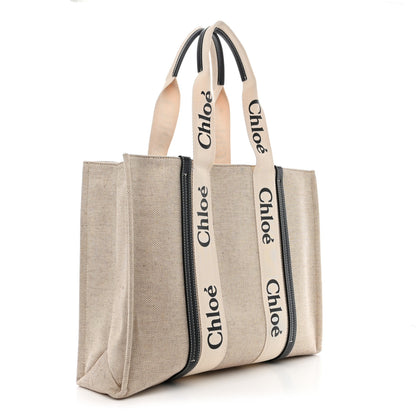 Chloe Cotton Calfskin Large Woody Ribbon Tote White Blue 3 of 11