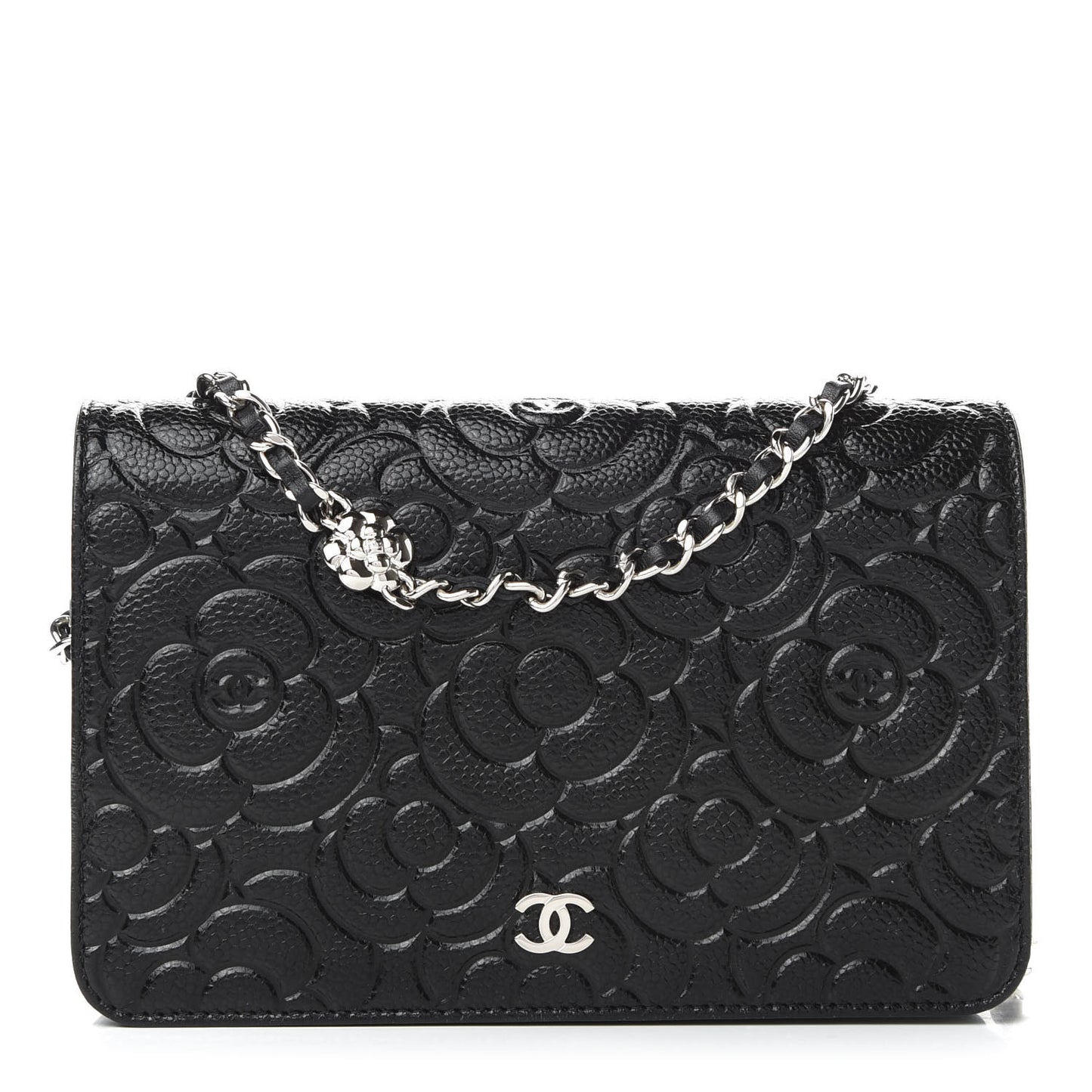 Caviar Camellia Embossed Wallet On Chain WOC Black
