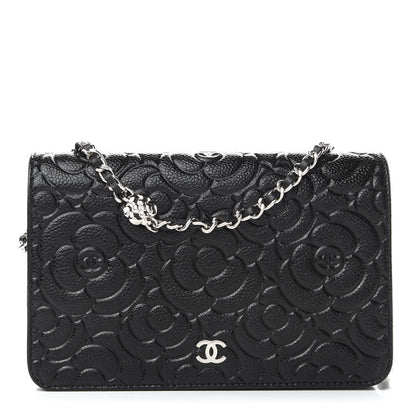 Chanel Caviar Camellia Embossed Wallet On Chain WOC Black 1 of 10