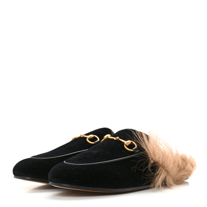 Gucci Velvet Fur Womens Princetown Slippers 38.5 Black 3 of 13
