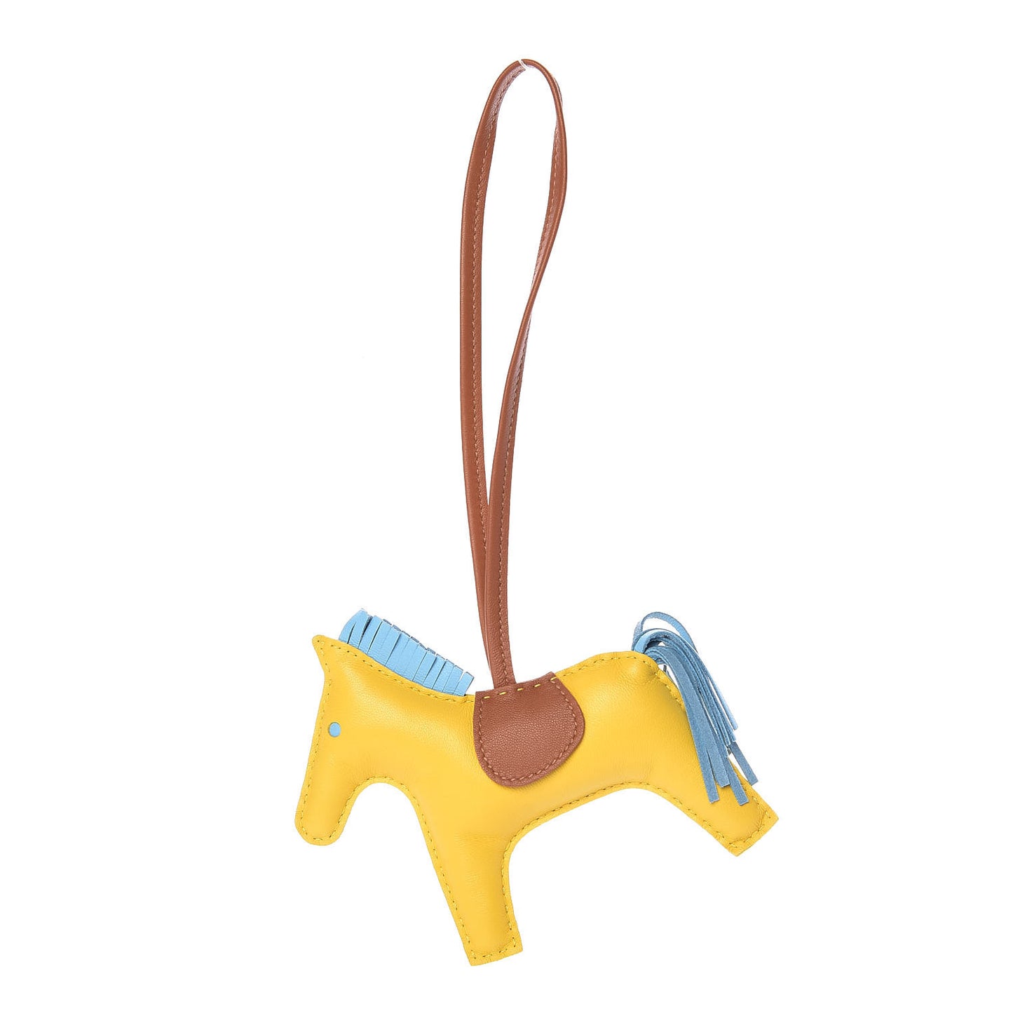 Milo Lambskin Grigri Rodeo Horse Bag Charm MM Jaune de Naples Celeste Gold